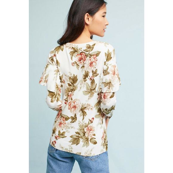 New Anthropologie Floral Ruffled Pullover by Harlyn $118 Size Small Long Sleeve - Picture 4 of 5